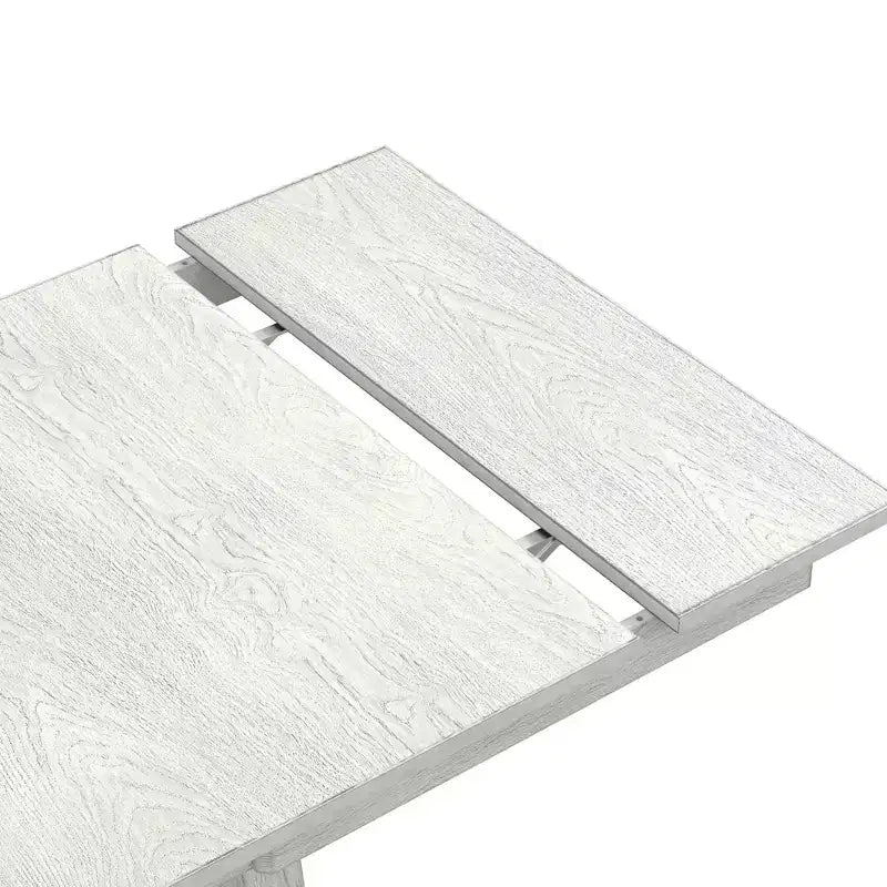 Set da pranzo rustico allungabile da 6 pezzi, tavolo in legno di gomma con 4 sedie da pranzo imbottite senza braccioli e panca per cucina, grigio