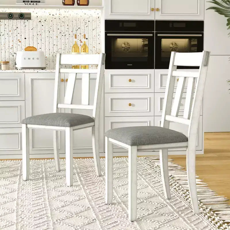 Set da pranzo rustico allungabile da 6 pezzi, tavolo in legno di gomma con 4 sedie da pranzo imbottite senza braccioli e panca per cucina, grigio