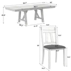 Set da pranzo rustico allungabile da 6 pezzi, tavolo in legno di gomma con 4 sedie da pranzo imbottite senza braccioli e panca per cucina, grigio