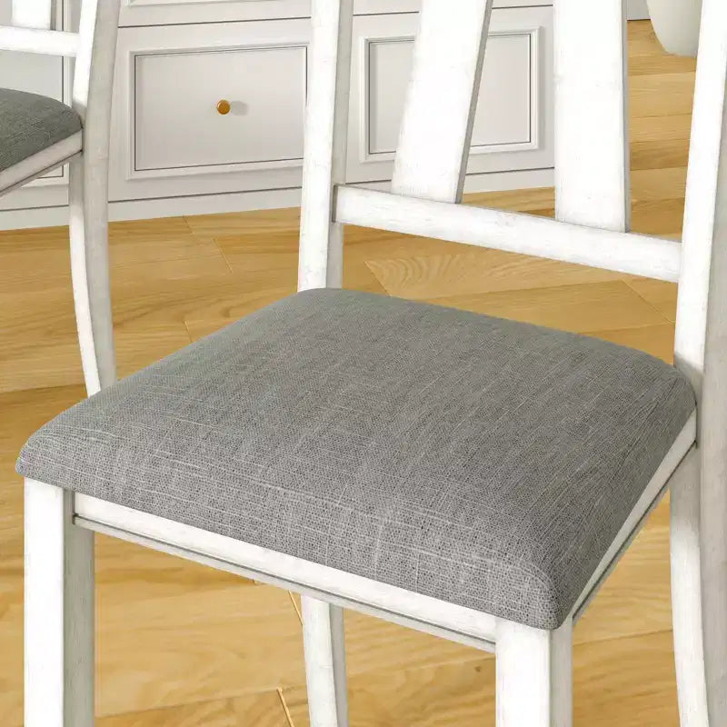 Set da pranzo rustico allungabile da 6 pezzi, tavolo in legno di gomma con 4 sedie da pranzo imbottite senza braccioli e panca per cucina, grigio