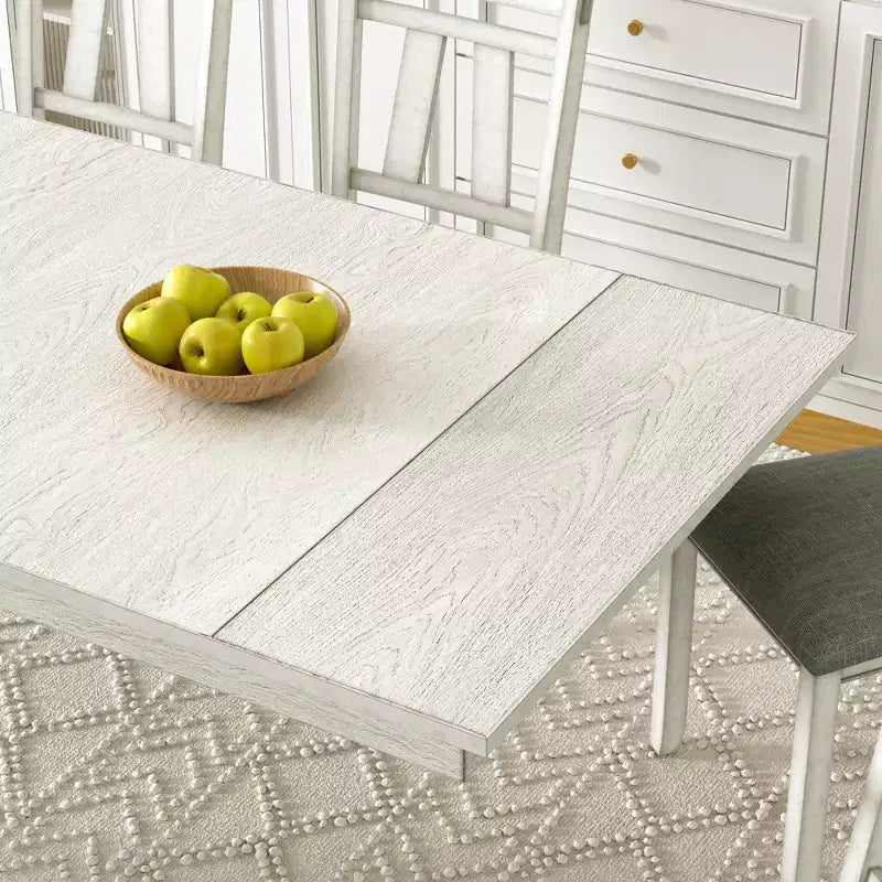 Set da pranzo rustico allungabile da 6 pezzi, tavolo in legno di gomma con 4 sedie da pranzo imbottite senza braccioli e panca per cucina, grigio
