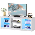 Mobile TV con luci LED per TV fino a 65 pollici, Centro di Intrattenimento con Ripiani in Vetro, Consolle TV Moderna per Soggiorno, Bianco