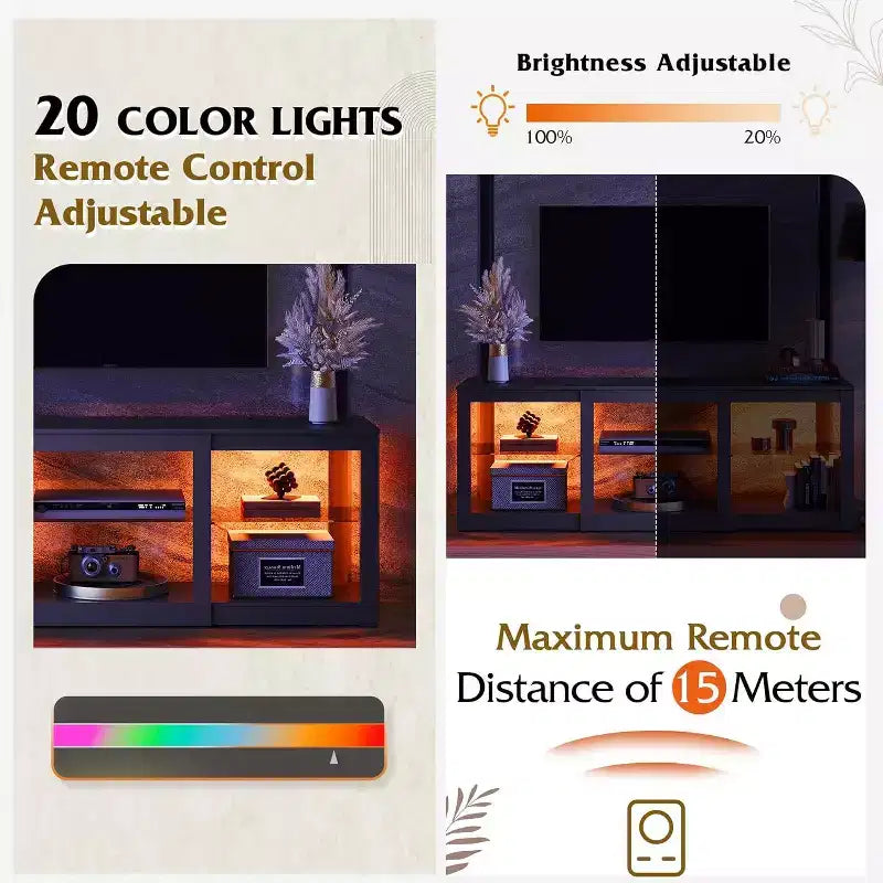 Mobile TV con luci LED per TV fino a 65 pollici, Centro di Intrattenimento con Ripiani in Vetro, Consolle TV Moderna per Soggiorno, Bianco