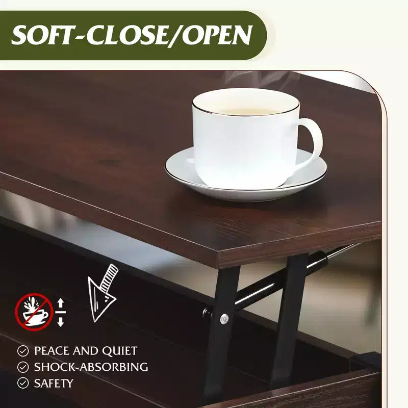 Tavolino da Salotto, 41.3 Tavolino da Caffè Sollevabile con 4 Ruote, Vano Nascosto, Scaffale Portaoggetti e Piano Sollevabile