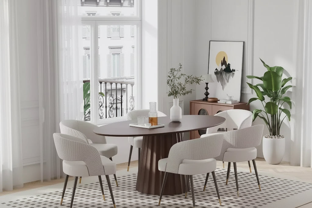 Tavolo da pranzo ovale in legno massello 67x33,5 con elegante base affusolata per 6 persone