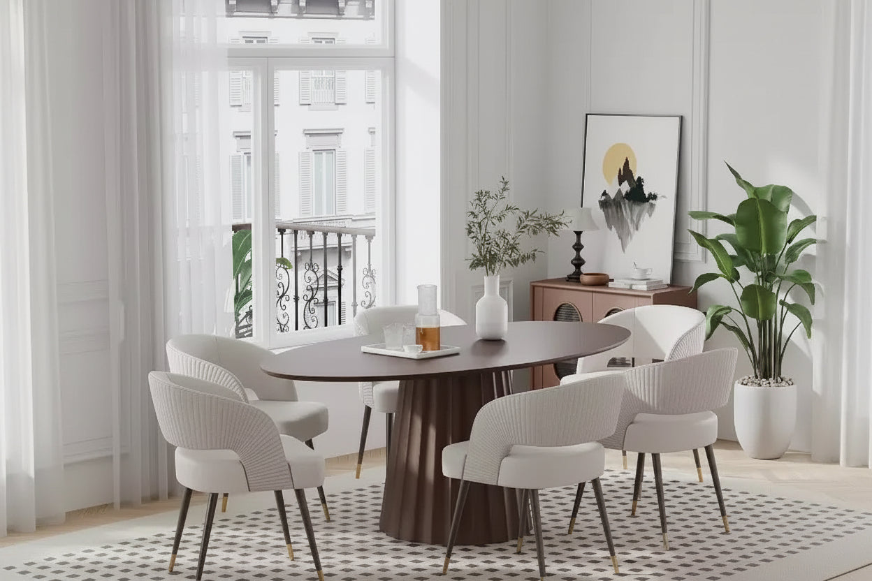 Tavolo da pranzo ovale in legno massello 67x33,5 con elegante base affusolata per 6 persone