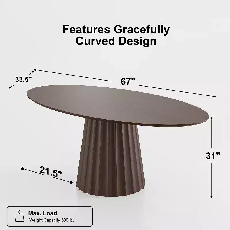 Tavolo da pranzo ovale in legno massello 67x33,5 con elegante base affusolata per 6 persone