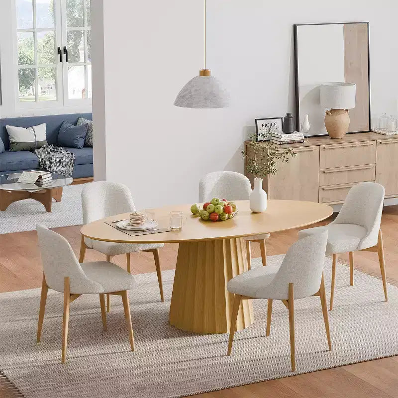 Tavolo da pranzo ovale in legno massello 67x33,5 con elegante base affusolata per 6 persone