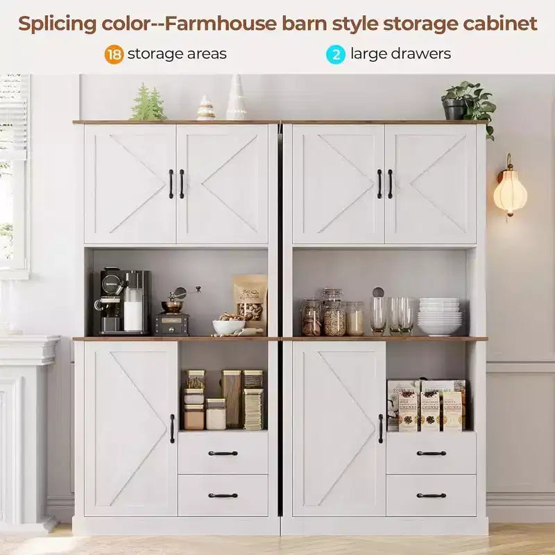 Mobile Dispensa da Cucina Elegante con Supporto per Microonde, Credenza Alta con Cassetti e Ripiani, Soluzione di Archiviazione Perfetta per Sala da Pranzo e Soggiorno