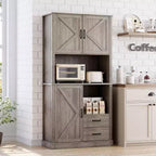 Mobile Dispensa da Cucina Elegante con Supporto per Microonde, Credenza Alta con Cassetti e Ripiani, Soluzione di Archiviazione Perfetta per Sala da Pranzo e Soggiorno