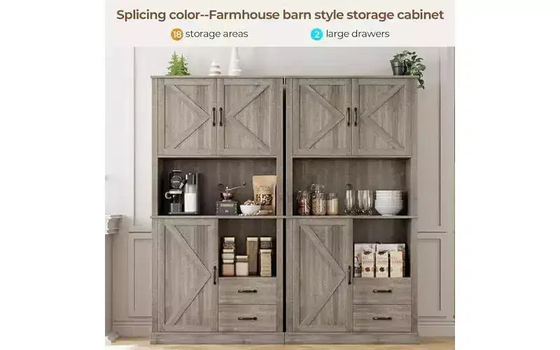 Mobile Dispensa da Cucina Elegante con Supporto per Microonde, Credenza Alta con Cassetti e Ripiani, Soluzione di Archiviazione Perfetta per Sala da Pranzo e Soggiorno