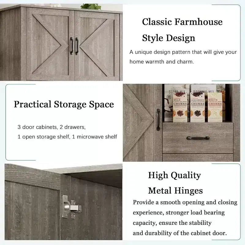 Mobile Dispensa da Cucina Elegante con Supporto per Microonde, Credenza Alta con Cassetti e Ripiani, Soluzione di Archiviazione Perfetta per Sala da Pranzo e Soggiorno