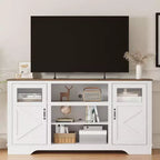 Mobile TV rustico con luci a LED, elegante centro di intrattenimento per TV da 65 pollici, con armadietti e ripiani aperti