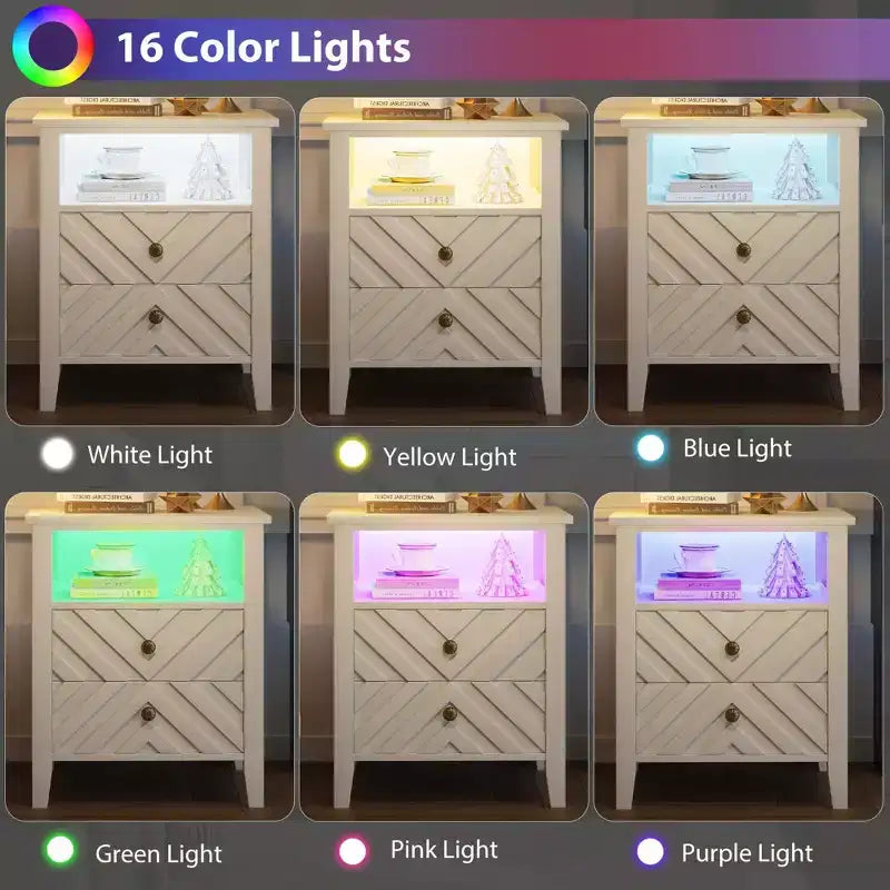 Elegante comodino a LED con 2 cassetti e luci colorate telecomandate - Perfetto per camere da letto moderne