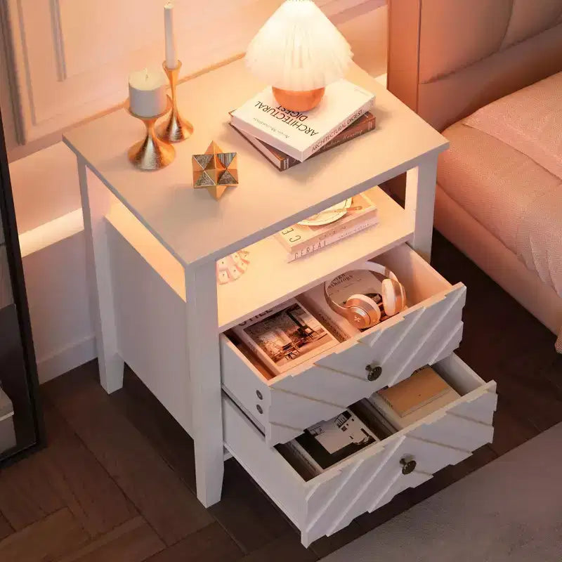 Elegante comodino a LED con 2 cassetti e luci colorate telecomandate - Perfetto per camere da letto moderne