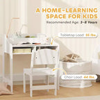 Set Scrivania e Sedia per Bambini, Tavolo Studio per Bambini con Ripiani Portaoggetti, Scrivania da Scrittura per Studenti per Camera da Letto e Studio, 3-8 Anni