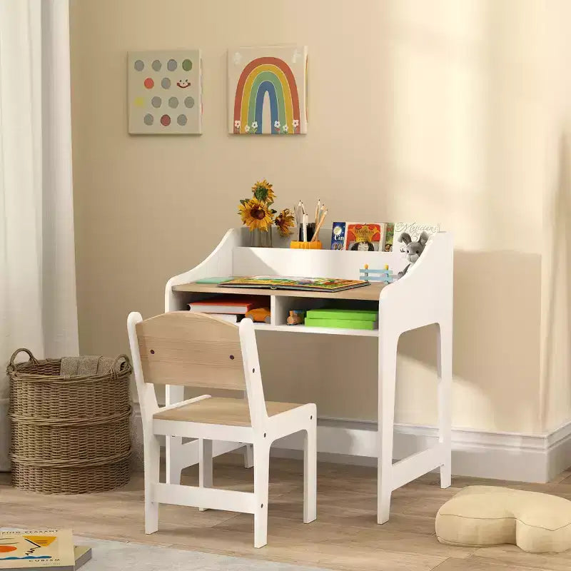 Set Scrivania e Sedia per Bambini, Tavolo Studio per Bambini con Ripiani Portaoggetti, Scrivania da Scrittura per Studenti per Camera da Letto e Studio, 3-8 Anni