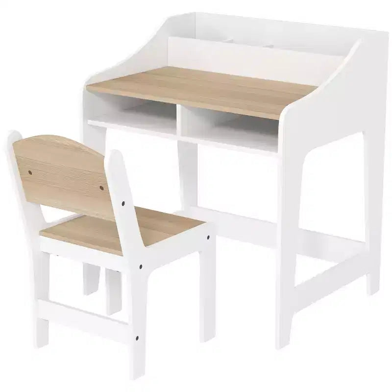 Set Scrivania e Sedia per Bambini, Tavolo Studio per Bambini con Ripiani Portaoggetti, Scrivania da Scrittura per Studenti per Camera da Letto e Studio, 3-8 Anni