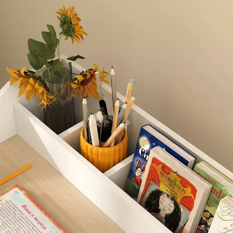 Set Scrivania e Sedia per Bambini, Tavolo Studio per Bambini con Ripiani Portaoggetti, Scrivania da Scrittura per Studenti per Camera da Letto e Studio, 3-8 Anni