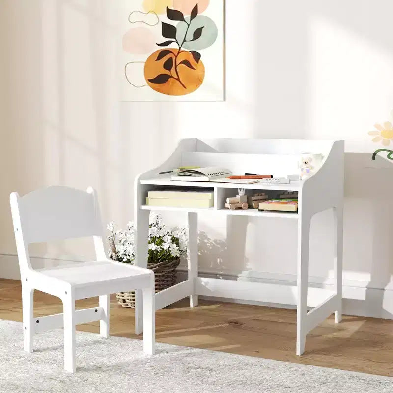 Set Scrivania e Sedia per Bambini, Tavolo Studio per Bambini con Ripiani Portaoggetti, Scrivania da Scrittura per Studenti per Camera da Letto e Studio, 3-8 Anni