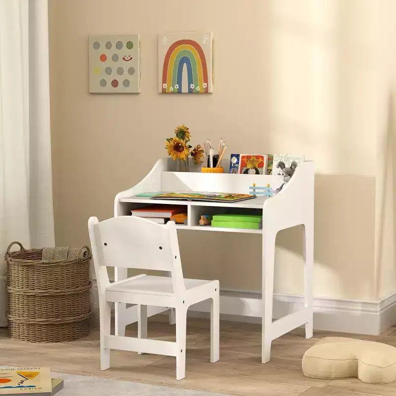 Set Scrivania e Sedia per Bambini, Tavolo Studio per Bambini con Ripiani Portaoggetti, Scrivania da Scrittura per Studenti per Camera da Letto e Studio, 3-8 Anni