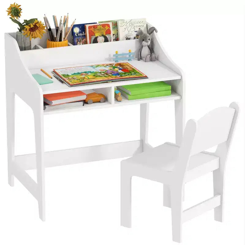 Set Scrivania e Sedia per Bambini, Tavolo Studio per Bambini con Ripiani Portaoggetti, Scrivania da Scrittura per Studenti per Camera da Letto e Studio, 3-8 Anni