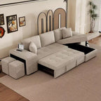Divano letto sezionale a L reversibile da 104,5 pollici con chaise longue contenitore e 2 pouf - Divano letto convertibile a 3 posti per soggiorno