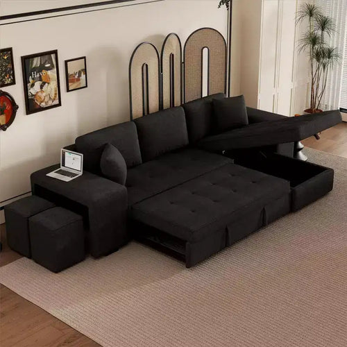 Divano letto sezionale a L reversibile da 104,5 pollici con chaise longue contenitore e 2 pouf - Divano letto convertibile a 3 posti per soggiorno