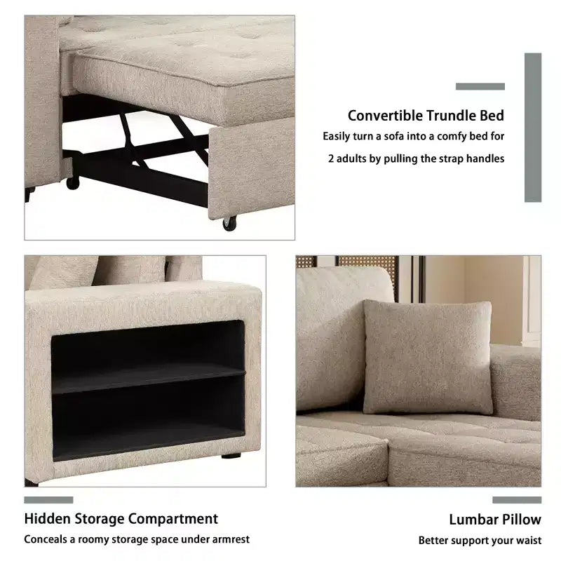 Divano letto sezionale a L reversibile da 104,5 pollici con chaise longue contenitore e 2 pouf - Divano letto convertibile a 3 posti per soggiorno