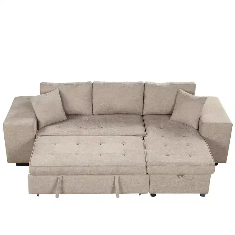 Divano letto sezionale a L reversibile da 104,5 pollici con chaise longue contenitore e 2 pouf - Divano letto convertibile a 3 posti per soggiorno