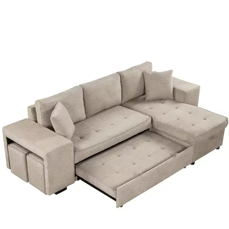 Divano letto sezionale a L reversibile da 104,5 pollici con chaise longue contenitore e 2 pouf - Divano letto convertibile a 3 posti per soggiorno