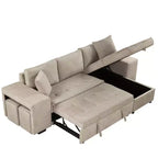 Divano letto sezionale a L reversibile da 104,5 pollici con chaise longue contenitore e 2 pouf - Divano letto convertibile a 3 posti per soggiorno