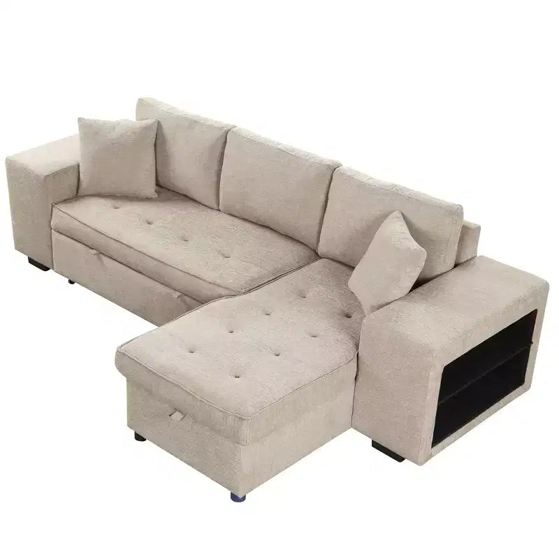 Divano letto sezionale a L reversibile da 104,5 pollici con chaise longue contenitore e 2 pouf - Divano letto convertibile a 3 posti per soggiorno