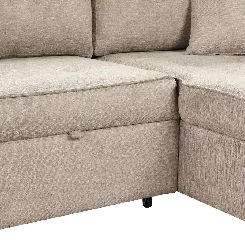 Divano letto sezionale a L reversibile da 104,5 pollici con chaise longue contenitore e 2 pouf - Divano letto convertibile a 3 posti per soggiorno