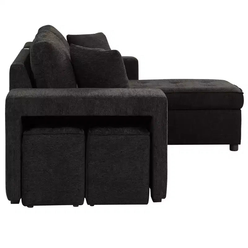 Divano letto sezionale a L reversibile da 104,5 pollici con chaise longue contenitore e 2 pouf - Divano letto convertibile a 3 posti per soggiorno