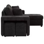 Divano letto sezionale a L reversibile da 104,5 pollici con chaise longue contenitore e 2 pouf - Divano letto convertibile a 3 posti per soggiorno