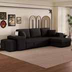 104.5 Reversible L-Shape Sectional Sleeper Sofa with Storage Chaise & 2 Stools - Convertible 3-Seat Sofa Bed for Living Room