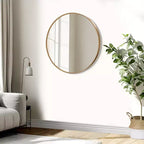 Specchio da Parete Circolare con Bordo Sottile Color Oro, Lega di Alluminio
