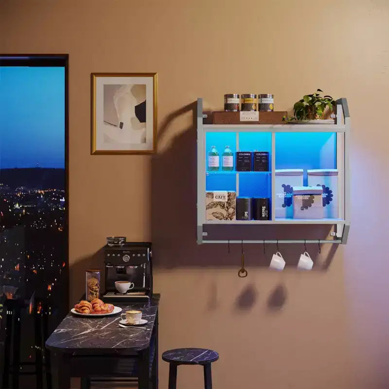 25 Mensole Galleggianti a LED, Mensola a Muro per Gaming con Ripiani in Vetro Regolabili, Decorazione Stanza Gaming, Contenitore Cucina, Bar Vino Caffè