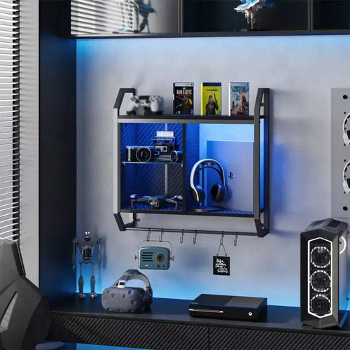 25 Mensole Galleggianti a LED, Mensola a Muro per Gaming con Ripiani in Vetro Regolabili, Decorazione Stanza Gaming, Contenitore Cucina, Bar Vino Caffè
