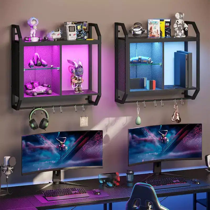 25 Mensole Galleggianti a LED, Mensola a Muro per Gaming con Ripiani in Vetro Regolabili, Decorazione Stanza Gaming, Contenitore Cucina, Bar Vino Caffè