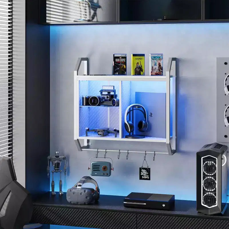 25 Mensole Galleggianti a LED, Mensola a Muro per Gaming con Ripiani in Vetro Regolabili, Decorazione Stanza Gaming, Contenitore Cucina, Bar Vino Caffè