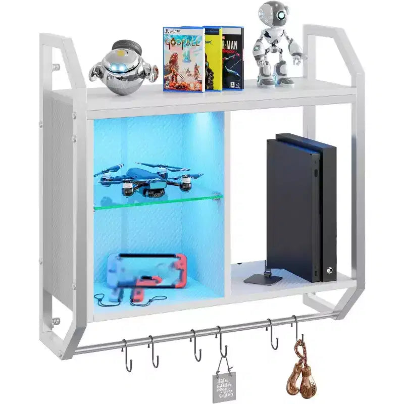 25 Mensole Galleggianti a LED, Mensola a Muro per Gaming con Ripiani in Vetro Regolabili, Decorazione Stanza Gaming, Contenitore Cucina, Bar Vino Caffè