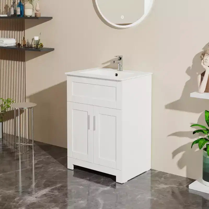 Mobile per lavanderia da bagno con lavabo da 24 pollici, bianco