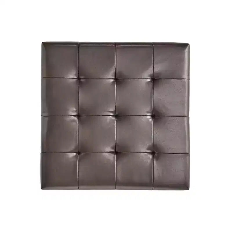 Pouf contenitore trapuntato Kilbourne in ecopelle con ripiano, Marrone/Marrone scuro