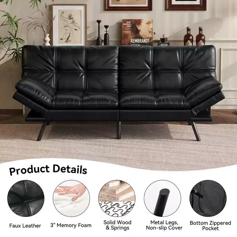 Divano letto futon convertibile da 71 pollici, moderno divano futon in lino con cuscino staccabile, schienale e bracciolo regolabili