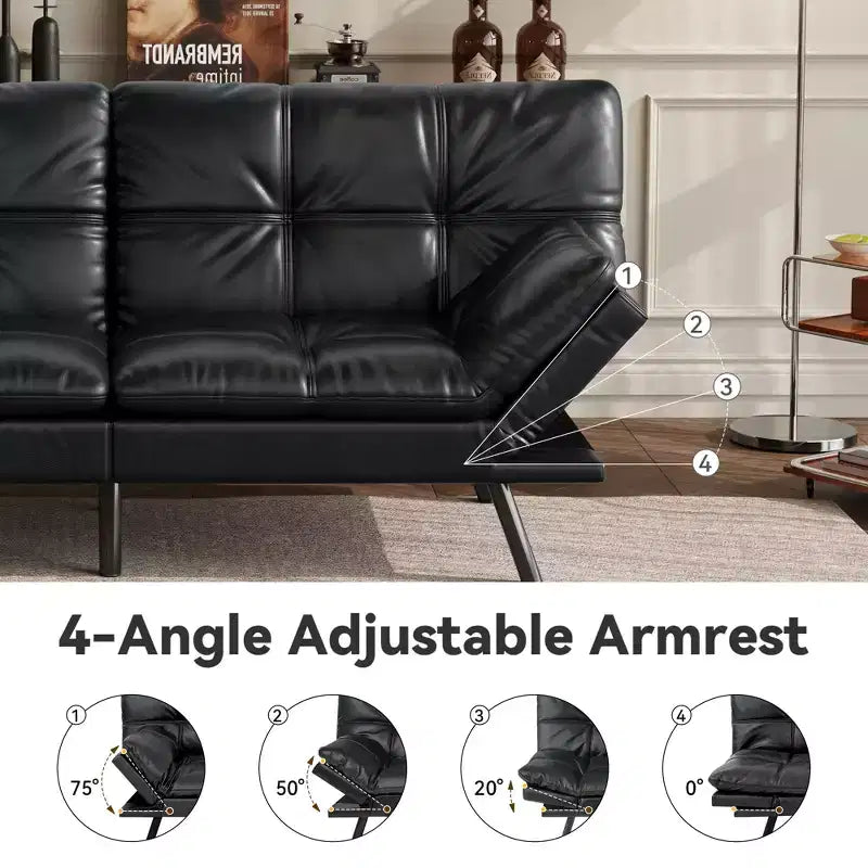 Divano letto futon convertibile da 71 pollici, moderno divano futon in lino con cuscino staccabile, schienale e bracciolo regolabili