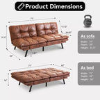 Divano letto futon convertibile da 71 pollici, moderno divano futon in lino con cuscino staccabile, schienale e bracciolo regolabili