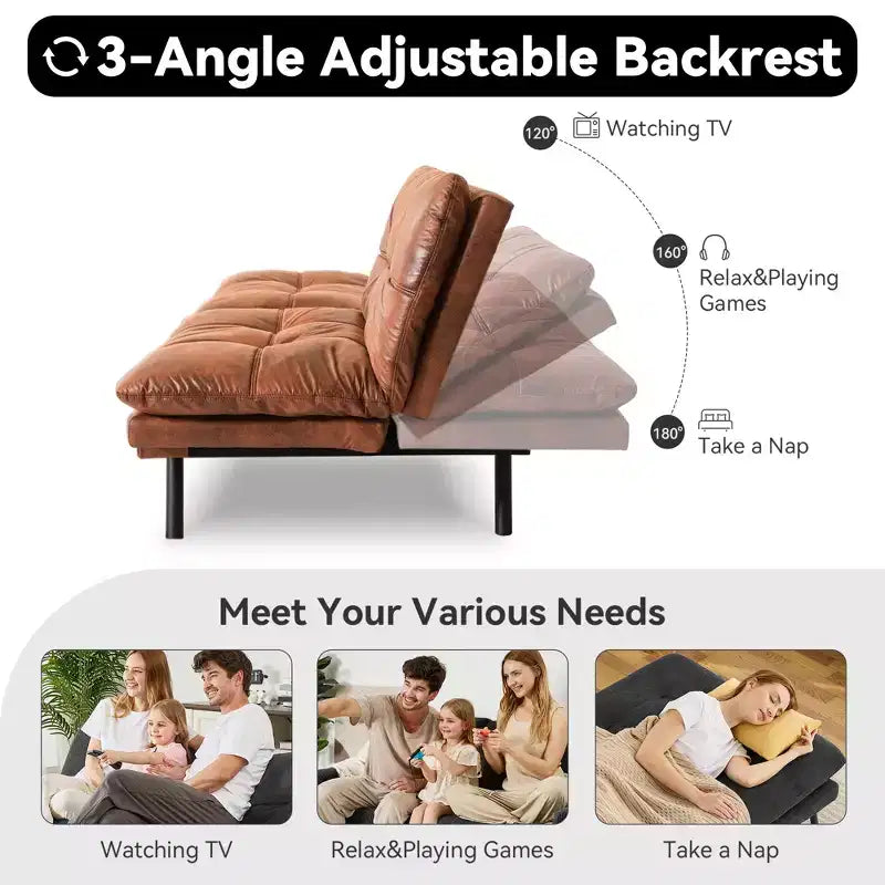 Divano letto futon convertibile da 71 pollici, moderno divano futon in lino con cuscino staccabile, schienale e bracciolo regolabili