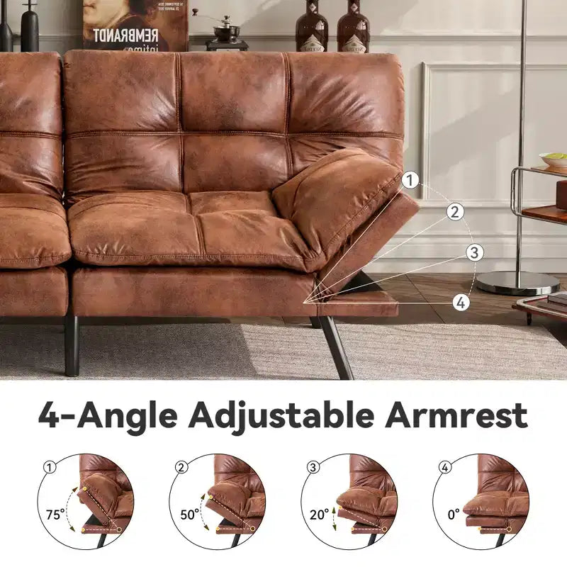 Divano letto futon convertibile da 71 pollici, moderno divano futon in lino con cuscino staccabile, schienale e bracciolo regolabili